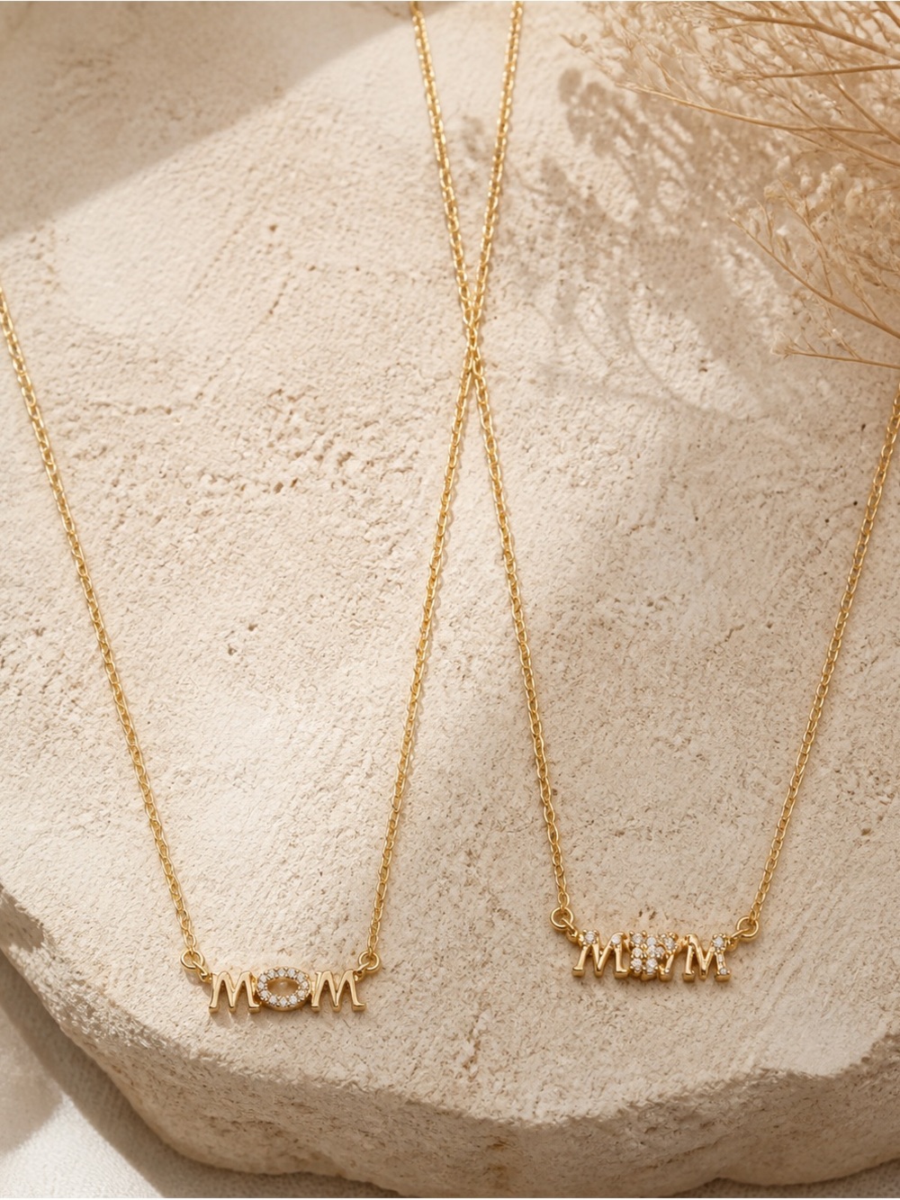 Gold MOM Pendant Necklace with Crystal Accent - Elegant
